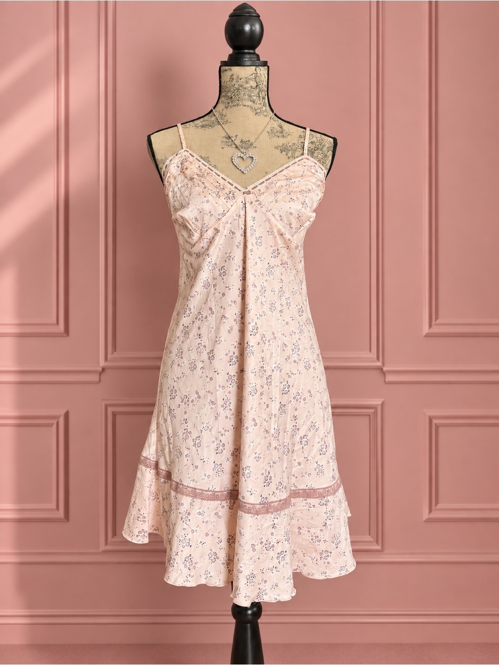 C&A Lingerie Baby Pink Floral Slip Dress with Lace Trim